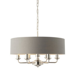 Luminosa Lighting Luminosa Highclere 6 Lamp Cylindrical Pendant Light Bright Nickel Plate, Charcoal Fabric