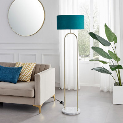 Furniturebox Uk Danielle Floor Lamp With Teal Velvet Shade And A Brass And Marble Base - image 1