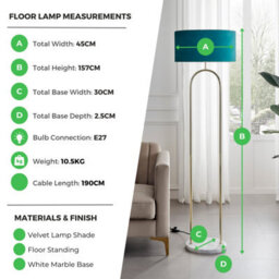 Furniturebox Uk Danielle Floor Lamp With Teal Velvet Shade And A Brass And Marble Base - thumbnail 9