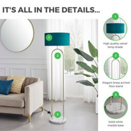 Furniturebox Uk Danielle Floor Lamp With Teal Velvet Shade And A Brass And Marble Base - thumbnail 8