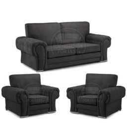 Furnishings For Less UK Milan Fabric 3 Piece Sofa Suite Black Full Back 3 Seater And 2 Matching Armchairs -  3 1 1 - thumbnail 1