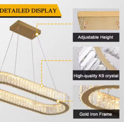 Ceiling Chandeliers Oval Led Pendant Light Gold 70Cm With Remote Control - thumbnail 3