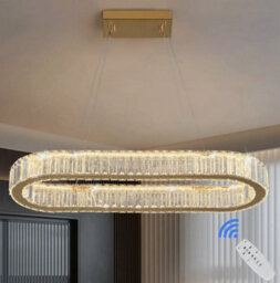 Ceiling Chandeliers Oval Led Pendant Light Gold 70Cm With Remote Control