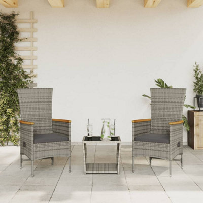 Walplus 3 Piece Garden Dining Set Balcony Indoor Outdoor Patio Furniture With Cushions Grey Poly Rattan - image 1
