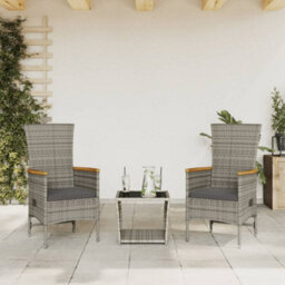 Walplus 3 Piece Garden Dining Set Balcony Indoor Outdoor Patio Furniture With Cushions Grey Poly Rattan - thumbnail 1