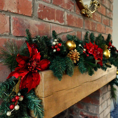 Samuel Alexander 180Cm (6Ft) Deluxe Red And Gold Poinsettia Christmas Garland Decoration - image 1