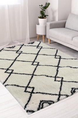 Melrose Shaggy Diamond Patterned Lines Indoor Small Area Rug 080/150Cm - image 1