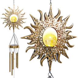Solar Wind Chimes Lights - Sun Design Led Night Light For Outdoor Garden Waterproof Metal Windbell Chime For Patio Deck