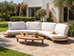 Beliani Garden Sofa With Table 4 Seater Numana Acacia Wood Off-White - thumbnail 2