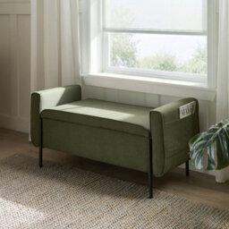 Wyld And Coco Green Fabric Lift-Top Storage Bench With Iron Legs, Water-Repellent Finish, Rectangular 114 X 50 X 55 Cm - thumbnail 2