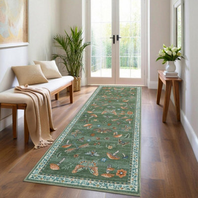 London Boutique 60X180Cm Mushroom Butterfly Runner Rug, Washable Non-Slip Low Pile Carpet For Nursery, Bedroom, Living Room, Green - image 1