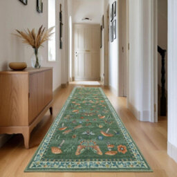 London Boutique 60X180Cm Mushroom Butterfly Runner Rug, Washable Non-Slip Low Pile Carpet For Nursery, Bedroom, Living Room, Green - thumbnail 5