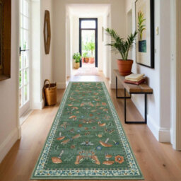 London Boutique 60X180Cm Mushroom Butterfly Runner Rug, Washable Non-Slip Low Pile Carpet For Nursery, Bedroom, Living Room, Green - thumbnail 4
