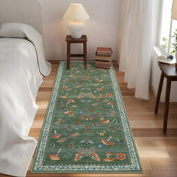 London Boutique 60X180Cm Mushroom Butterfly Runner Rug, Washable Non-Slip Low Pile Carpet For Nursery, Bedroom, Living Room, Green - thumbnail 3