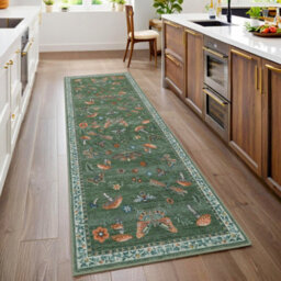 London Boutique 60X180Cm Mushroom Butterfly Runner Rug, Washable Non-Slip Low Pile Carpet For Nursery, Bedroom, Living Room, Green - thumbnail 2