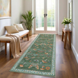 London Boutique 60X180Cm Mushroom Butterfly Runner Rug, Washable Non-Slip Low Pile Carpet For Nursery, Bedroom, Living Room, Green