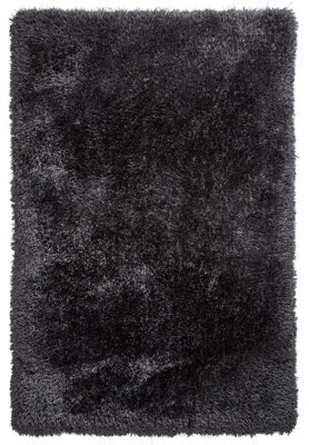 Dark Grey Plain Shaggy Rug, Handmade Anti-Shed Rug, Modern Luxurious Rug For Bedroom, & Dining Room-120Cm X 170Cm