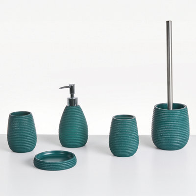 Beliani 5-Piece Bathroom Accessories Set Quilca Teal - image 1