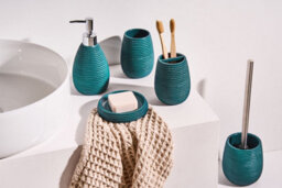 Beliani 5-Piece Bathroom Accessories Set Quilca Teal - thumbnail 2