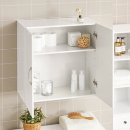 Sobuy Frg231-W,wall Cabinet Mounted Storage Unit With Adjustable Shelf And 2 Doors - thumbnail 4
