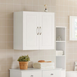 Sobuy Frg231-W,wall Cabinet Mounted Storage Unit With Adjustable Shelf And 2 Doors - thumbnail 2