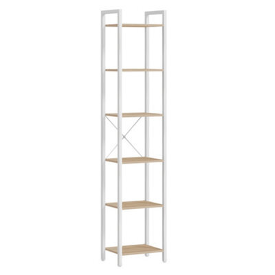 LEDREM 6-Tier Tall Bookshelf, Narrow Bookcase With Steel Frame, Skinny Book Shelf For Living Room, Study, Natural - image 1