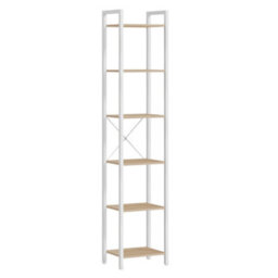 LEDREM 6-Tier Tall Bookshelf, Narrow Bookcase With Steel Frame, Skinny Book Shelf For Living Room, Study, Natural - thumbnail 1
