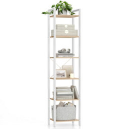 LEDREM 6-Tier Tall Bookshelf, Narrow Bookcase With Steel Frame, Skinny Book Shelf For Living Room, Study, Natural - thumbnail 2