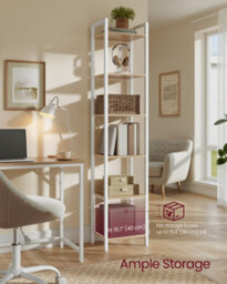 LEDREM 6-Tier Tall Bookshelf, Narrow Bookcase With Steel Frame, Skinny Book Shelf For Living Room, Study, Natural - thumbnail 3