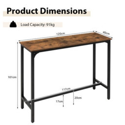 Costway Industrial Bar Table Counter Pub Table Kitchen Dining Sofa Console Table 120Cm - thumbnail 2