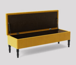 Alyana Ottoman Bench With Storage And Turned Wooden Legs. 137Cm Wide Ottoman Box - Mustard Plush Velvet - thumbnail 2