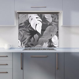 Warren Reed Designer Black White Tropical Leaves Premium Glass Kitchen Splashback W700mm X H750mm - thumbnail 1