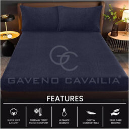 Gc Gaveno Cavailia Teddy Bear Plain Fitted Sheet King Navy Fleece Thermal Warm Super Soft & Warm Fluffy Fitted Bed Sheet - thumbnail 2