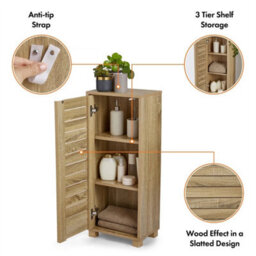 Bathroom Storage Cabinet, Oak Wood Effect Bathroom Floor Cabinet - thumbnail 4