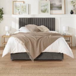 Aspire Grant Divan, Linen Fabric, Strutted Headboard, 4 Drawers, Slate, Superking - thumbnail 1