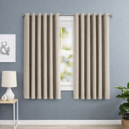 Oxford Homeware Eyelet Linen Effect Curtains Mink Fully Lined 100% Blackout Thermal Insulated Curtains Pair (W)168Cmx(L)137Cm