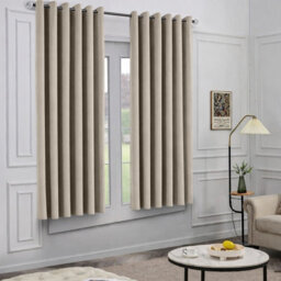 Oxford Homeware Eyelet Linen Effect Curtains Mink Fully Lined 100% Blackout Thermal Insulated Curtains Pair (W)168Cmx(L)137Cm - thumbnail 2