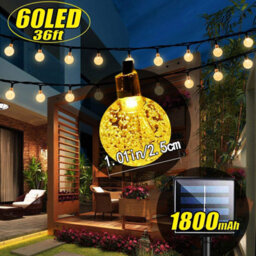 Iihome 60 Led Solar Garden Lights 36 Feet Outdoor Waterproof Powered Crystal Ball String For Patio,chrismas Tree,parties,warm - thumbnail 3