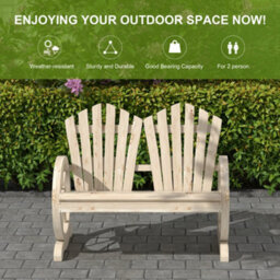 Outsunny 2 Seater Garden Bench W/ Wheel-Shaped Armrests Natural Wood - thumbnail 6