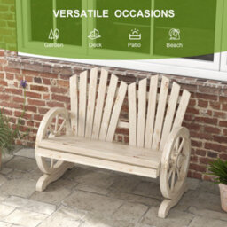 Outsunny 2 Seater Garden Bench W/ Wheel-Shaped Armrests Natural Wood - thumbnail 7