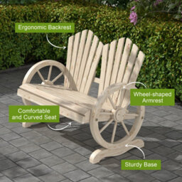 Outsunny 2 Seater Garden Bench W/ Wheel-Shaped Armrests Natural Wood - thumbnail 4