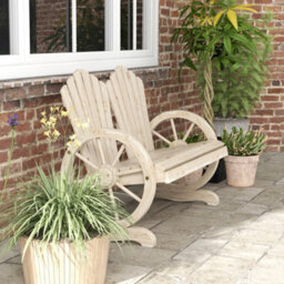 Outsunny 2 Seater Garden Bench W/ Wheel-Shaped Armrests Natural Wood - thumbnail 8