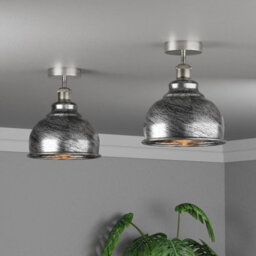 Vintage Semi Flush Mount Ceiling Light With E27 Base 36Cm Metal Curvy Shade For Kitchen, Living Room Brushed Silver Without Bulb - thumbnail 2