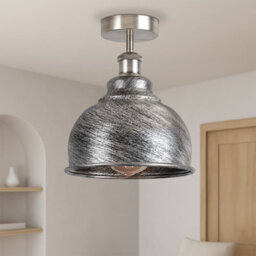 Vintage Semi Flush Mount Ceiling Light With E27 Base 36Cm Metal Curvy Shade For Kitchen, Living Room Brushed Silver Without Bulb - thumbnail 4