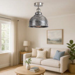 Vintage Semi Flush Mount Ceiling Light With E27 Base 36Cm Metal Curvy Shade For Kitchen, Living Room Brushed Silver Without Bulb - thumbnail 5