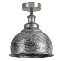 Vintage Semi Flush Mount Ceiling Light With E27 Base 36Cm Metal Curvy Shade For Kitchen, Living Room Brushed Silver Without Bulb - thumbnail 1