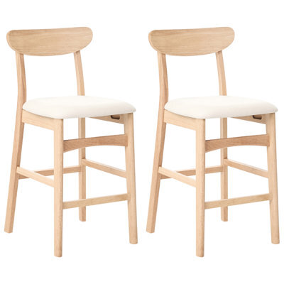 Beliani Set Of 2 Bar Chairs Doyle Wood Light Brown/ Light Beige - image 1