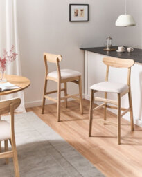 Beliani Set Of 2 Bar Chairs Doyle Wood Light Brown/ Light Beige - thumbnail 2