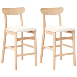 Beliani Set Of 2 Bar Chairs Doyle Wood Light Brown/ Light Beige - thumbnail 1