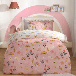 OHS Floral Duvet Cover Bedding Set Pillowcase Rainbow Revesible Quilt, Pink - Double - thumbnail 1